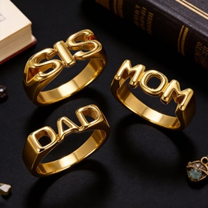 DUOYING 18K Gold PVD Plated Family Letter <strong>Ring</strong> Stainless Steel Titanium Steel Waterproof Mom <strong>Dad</strong> Sister <strong>Ring</strong> - Product Image 6