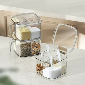 Caja De Condimentos De Cocina Tarro De Especias Con 4 Rejillas Contenedor Spice Transparente Seasoning Box Spice Container