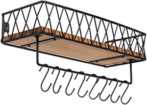 Étagères flottantes rustiques en métal, pour rangement mural en <span class=keywords><strong>bois</strong></span>, avec barre à serviettes <span class=keywords><strong>et</strong></span> 8 crochets amovibles, style <span class=keywords><strong>cuisine</strong></span> <span class=keywords><strong>et</strong></span> salle de bain - Product Image 6