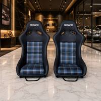 Kursi Balap Micora OEM Custom Biru Motif Kotak-kotak Universal Sport Kulit PU Kain Tartan Langsung dari Pabrik