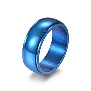 Titanium Steel <b>Ring</b> Dark Blue And Black Rotatable Stress Relieving Unisex Fashion Jewelry - Product Image 5