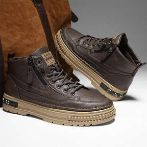 Botas chukka de cuero de caña alta para hombre, nuevas para primavera/otoño, zapatillas blancas, botas de cuero para trabajo, zapatos casuales de moda, calzado deportivo - Product Image 4