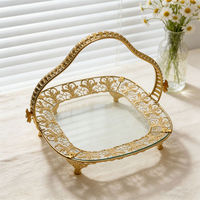 Fruteira de Vidro Transparente Europeia de Luxo com Alça, Cesto Decorativo Personalizado para Armazenamento, Bandeja para Mesa de Casamento e Decoração de Casa – Atacado