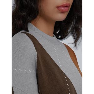 Custom Queen 2025 <b>Oversized</b> Argyle Plaid Crewneck Sweater <b>Women's</b> Color Block Chunky Knit <b>Cardigan</b> Front Logo Large <b>for</b> Winter - Product Image 1