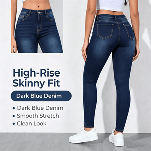 <span class=keywords><strong>Jeans</strong></span> <span class=keywords><strong>Skinny</strong></span> Femme Transfrontalier en Denim Bleu Coton Coupe Droite, Pantalon Slim Élastique Taille Haute pour Jeunesse (Forme Pomme) - Product Image 5