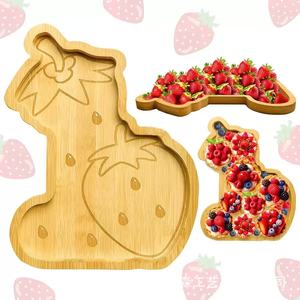 Plateau à fraises en bambou Autonomie, design cartoon pour enfants, pour servir desserts et fruits - Product Image 1