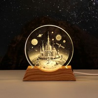Lampada Notturna LED in Cristallo Luminoso per Bambini, Incisione Laser con Motivo Floreale, Alta Qualità GLINN PF024, Decorazione Casa, Regalo