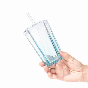Customize Gradient Painting 300ml Clear Empty Star Shape Refillable Juice Water Cup 10oz Glass Drinking Mug with Lid and Straw