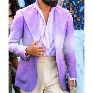 Abito da sposa in <span class=keywords><strong>lino</strong></span> rosa completo completo da <span class=keywords><strong>uomo</strong></span> con pantaloni monopetto estivo da spiaggia - Product Image 5