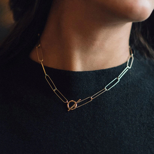 New Fashion Stainless Steel Gold Plated Women Paper Clip Chain <strong>Necklace</strong> with <strong>T</strong> <strong>Bar</strong> Clasp - Product Image 3