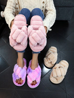Chaussons d'intérieur tendance pour femme, style croisé, imprimés, doublés de fourrure, antidérapants, à semelles épaisses en EVA