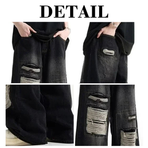 Pantalones Vaqueros Anchos de Mezclilla Lavada para Hombre KingSen OEM, Estilo Desgastado, Rotos y Deshilachados, Pantalones Retro de Pierna Ancha para Streetwear - Product Image 6