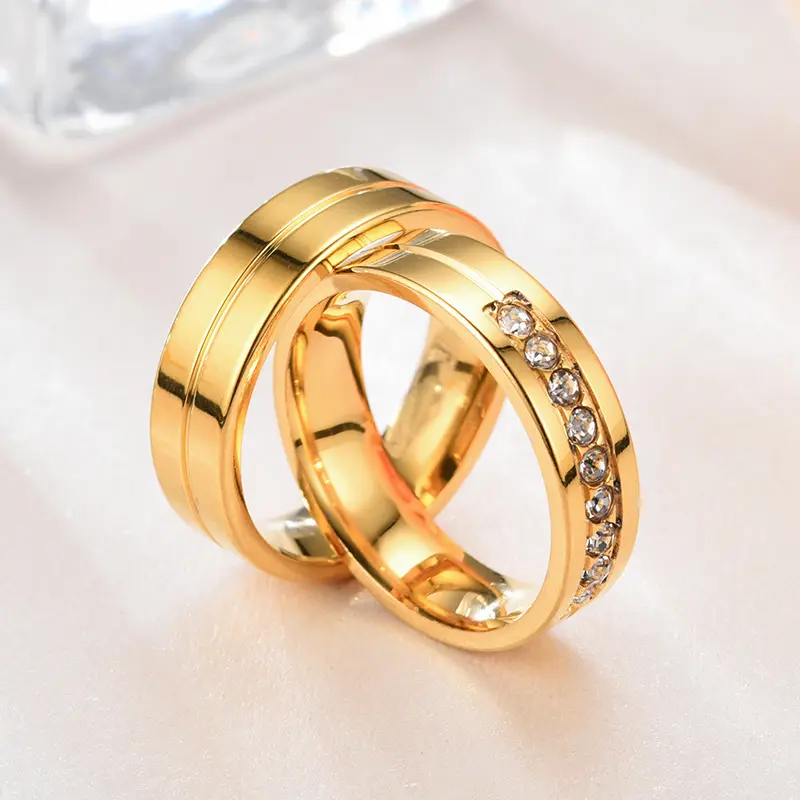2021 Saudi-Arabien Neue Valentinstag Mode 24 Karat Gold Dubai Hochzeits paar Schmuck Ringe Kristalle Heils teine Ring