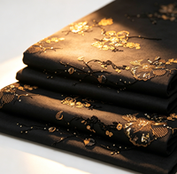 Tissu en Chiffon Gris Foncé avec Broderie de Fleurs de Prunier Noires et Dorées, Style Oriental pour Robes de Soirée, Abayas, Garçons