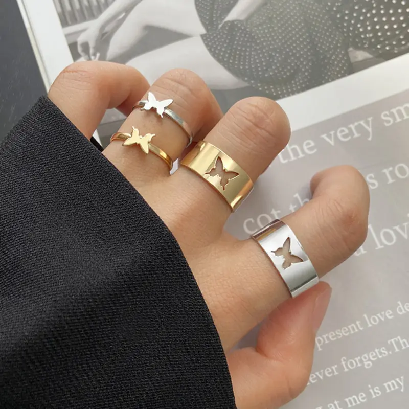 Модные Золотые кольца с бабочкой для женщин и мужчин, набор колец для влюбленных пар, обручальные открытые кольца дружбы 2021, ювелирные изделия