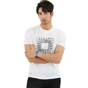 カスタマイズ可能なブランドストアハーフスリーブクルーネックプレーン刺Embroideredコットンブレンド持続可能なTシャツ屋外男性用