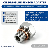 Adaptateur de capteur de pression d'huile en acier inoxydable 304 CNC sur mesure, M16 1.5 mâle vers 1/8 NPT femelle pour moteur GM LS