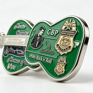 Custom Metal Guitar-Shaped Dual-Sided Hard Enamel Commemorative Challenge Coin-Memphis Nashville Souvenir - Product Image 4