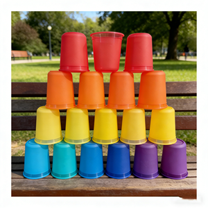 Vasos <span class=keywords><strong>de</strong></span> Plástico Transparente <span class=keywords><strong>de</strong></span> <span class=keywords><strong>10</strong></span> oz, 12 oz, 24 oz y 32 oz, con Tapa, Personalizables con Logotipo, Azules, Esmerilados y Redondeados - Product Image 1