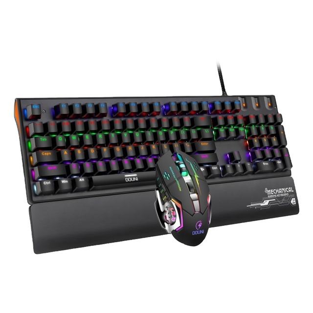 Gaming Pc MT809 Dazzling Colour Light Effect Mechanical Keyboard and Mouse Set Gaming Game Office Detachable Hand Rest Keyboard