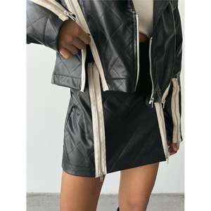 กระโปรงหนังเอวสูงสีดำสังเคราะห์มันเงาแต่งซิปแฟชั่นสตรี - Product Image 6