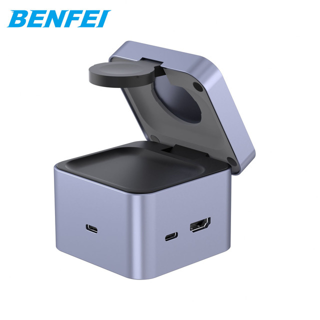 BENFEI New 3-in-1 Cube Wireless Charger with USB Hub 15W Fast Charging Magnetic Feature Desktop Charging Station