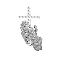 Nouveau Collier Pendentif Croix Mains en Prière Sertie de Zircons 5A Scintillants, Breloques Squelette Croix pour Hommes et Femmes, Bijoux
