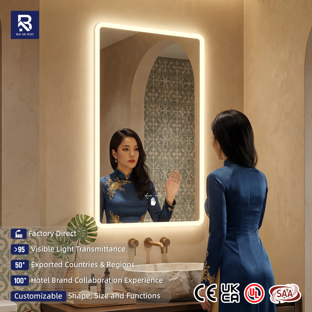 Smart LED Bathroom Mirror with Hand Scan Sensor Modern Wall Mounted Anti-fog Backlit Mirror for Hotel and Apartment Project