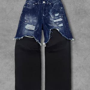 Pantalones Vaqueros de Mezclilla Cargo de Pierna Recta con Lavado Vintage, Estilo Urbano Personalizado para Hombre - Product Image 3