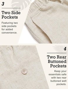 Servicio OEM al por Mayor, Pantalones Casuales de Lino para Hombre, Estilo Recto, para Playa y Verano, Cintura Elástica con Cordón, Ligeros, con Bolsillos Laterales - Product Image 4