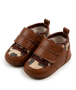 Botines infantiles con estampado de leopardo y doble correa, suela suave antideslizante para primeros pasos del bebé - Product Image 1