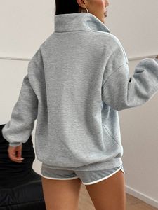 Sweat-shirt décontracté d'été pour femme, col ras du cou, surdimensionné, avec logo personnalisé, en maille respirante de haute qualité, fermeture éclair quart de tour - Product Image 4