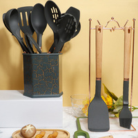 Ensemble de spatules en silicone de qualité alimentaire avec manche en hêtre, résistantes à la chaleur, antiadhésives, ustensiles de cuisine, outils de cuisson, seau de rangement, vente en gros