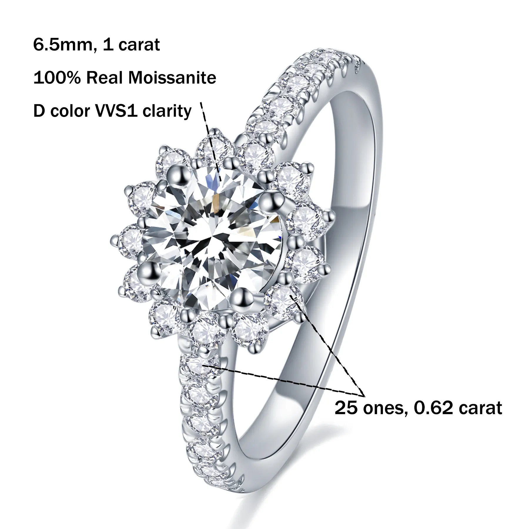 Bijoux plaqués or 18K de haute qualité, bague de fiançailles en diamant Moissanite VVS 1 Ct avec certificat GRA