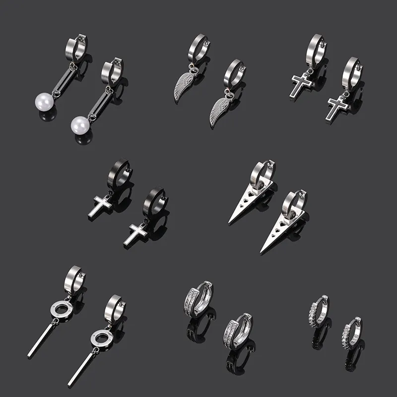 HOVANCI stainless steel earrings jewelry men styles punk silvers color dangle cross earrings for body jewelry