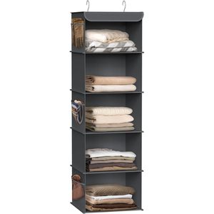 5 <b>Shelf</b> Hanging Closet Organizer Dark Gray Fabric Storage Bedroom <b>Hook</b> Type Neatening Organizer - Product Image 1