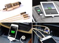 Pengisi Daya USB Warna-warni, Palu Darurat Penghancur Kaca, Kerucut Baja Logam, Pengisi Daya Mobil USB Ganda 2.4A
