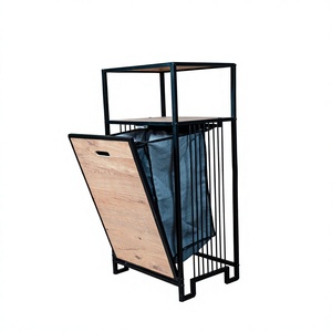 Panier à linge pour salle de bain, panier à vêtements sales, organisateur de salle de bain avec étagère à 2 niveaux, design moderne, corbeille à linge - Product Image 1