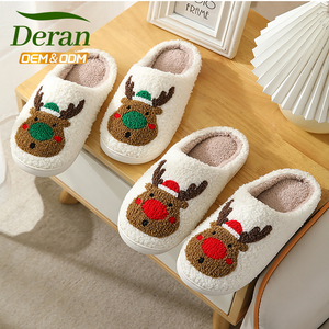 DERAN nouvelles femmes mignon en peluche pantoufles floues imprimé Animal en peluche noël pantoufle maison maison femme pantoufle pour dame en gros - Product Image 3