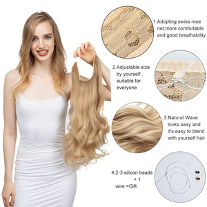 Extension <span class=keywords><strong>per</strong></span> capelli sintetici ondulati lunghi con filo invisibile, senza cuciture, colore biondo ombré, <span class=keywords><strong>per</strong></span> donna - Product Image 5