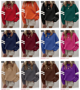 Abbigliamento da donna 2025 con scollo a girocollo rosso nero arancione a righe con bracciolo a tracolla con striscia sulla manica - Product Image 1