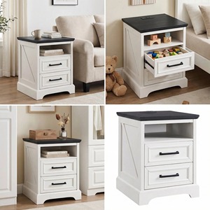 Mesita de Noche Moderna de <span class=keywords><strong>18</strong></span> Pulgadas con Estación de Carga, Mesa Auxiliar, Gabinete de Noche con 2 Cajones de Almacenamiento para Dormitorio, Sala de Estar - Product Image 6