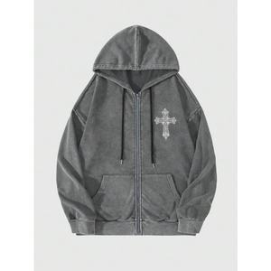 Sudadera con Capucha Extra Grande para Hombre, Estilo Urbano Vintage, con Estampado Gráfico de Pedrería, Hombros Caídos, Corte Cuadrado, Fabricante de Ropa Personalizada - Product Image 2