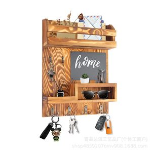 Wooden <b>Wall</b> Mounted <b>Key</b> Rack 4 Layers Mail Organizer With <b>Hooks</b> <b>For</b> Entryway Home Storage - Product Image 5