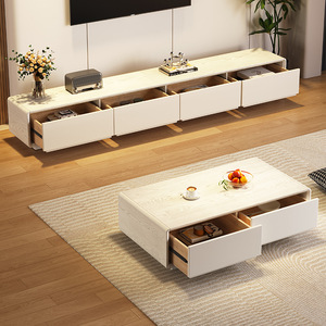 ตู้วางทีวีและโต๊ะกาแฟไม้จริงแบบโมเดิร์นเรียบง่าย ดีไซน์หรูหราพร้อมที่เก็บของใต้ตู้ สำหรับห้องนั่งเล่น - Product Image 3