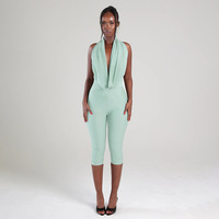 Combinaison Courte Femme Col V Profond Couleur Unie Moulante Halter Extensible pour Soirées et Clubs