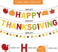 Bannière scintillante Joyeux Thanksgiving, guirlande à points circulaires avec feuilles d'érable, dinde et citrouille pour fête d'automne