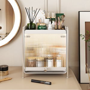 Meuble de <span class=keywords><strong>rangement</strong></span> de bureau pour chambre à coucher avec portes, présentoir de maquillage, étagère de <span class=keywords><strong>rangement</strong></span> à 2 niveaux, support à épices en métal anti-poussière, porte-gobelets - Product Image 6