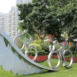 Sculpture de paysage de vélo en acier inoxydable personnalisée pour parc extérieur, repère sportif urbain - Product Image 3