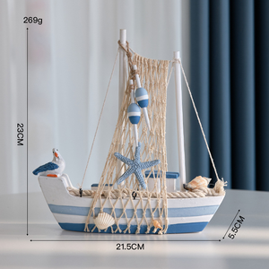 Modelo de Velero Mediterráneo Ecológico, Barco de Madera Estilo Ave Marina, Decoración de Escritorio Estilo Océano, Pintado en Azul Cielo - Product Image 5